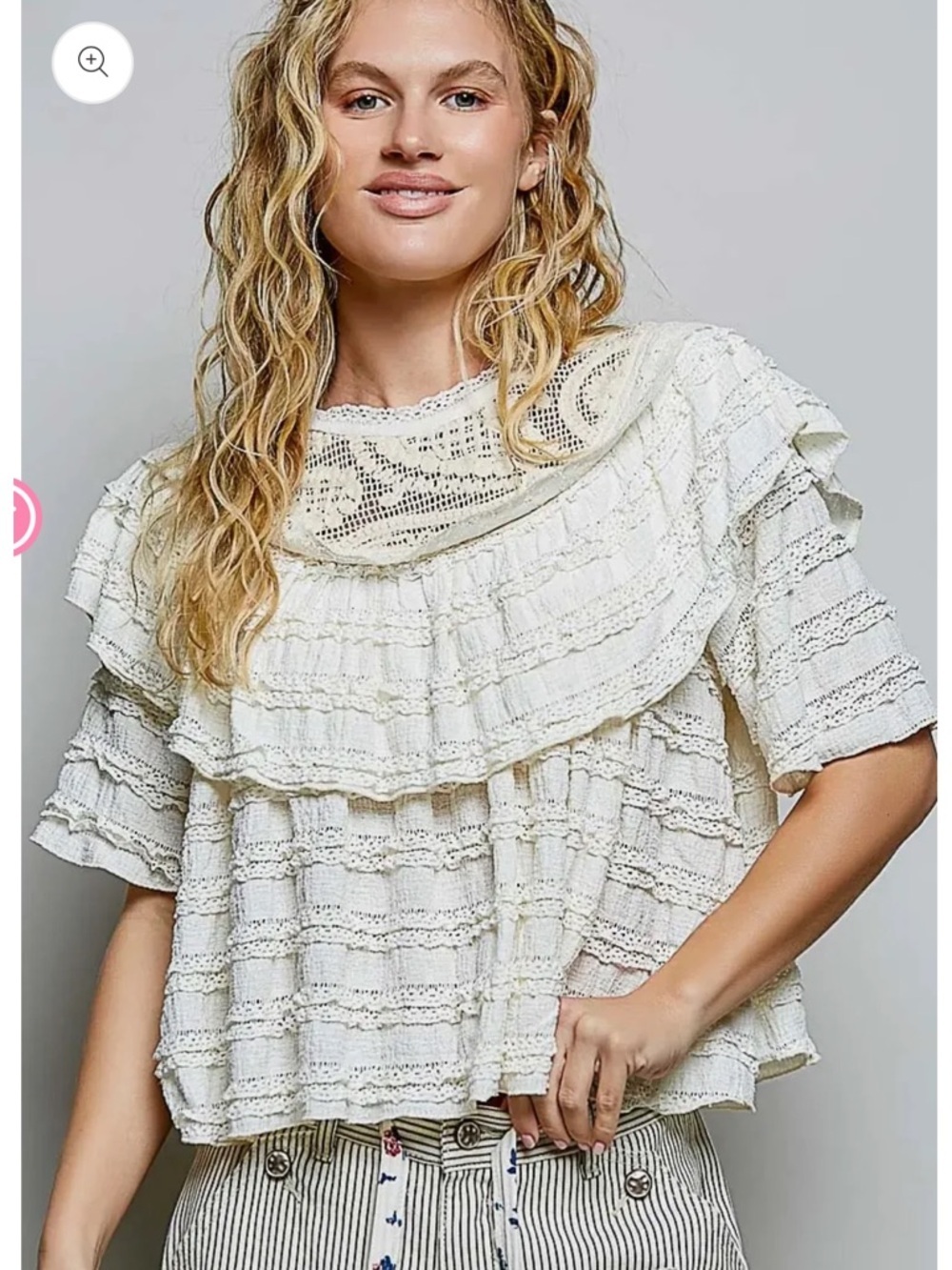 POL Women's NEUTRAL Lace Ruffle Top!! Exceptional quality!! New! L